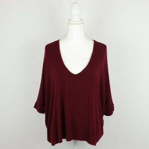 Forever 21 Women's Medium Red Purple V-Neck Short Dolman Sleeve Knit Blouse